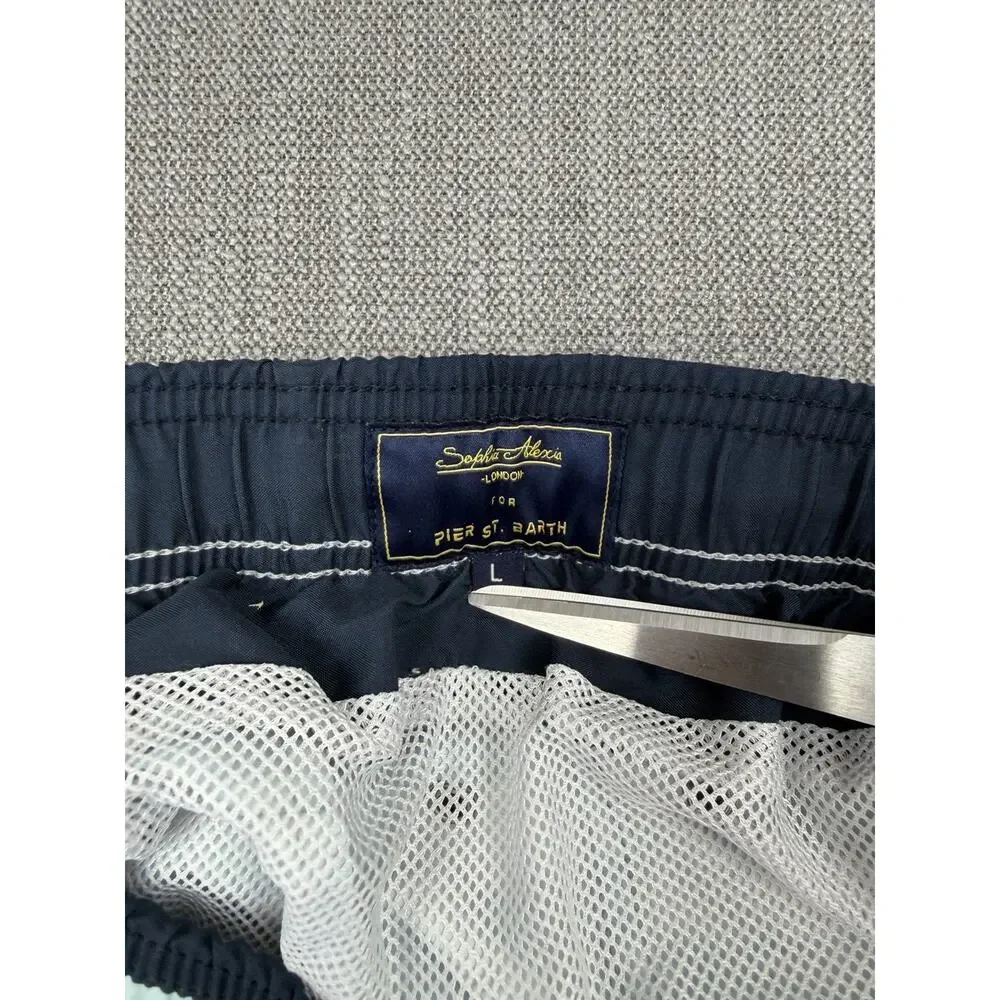 Sophia Alexia Pier St Barth Swim Trunks Men’s Large Blue Print Mesh Lined